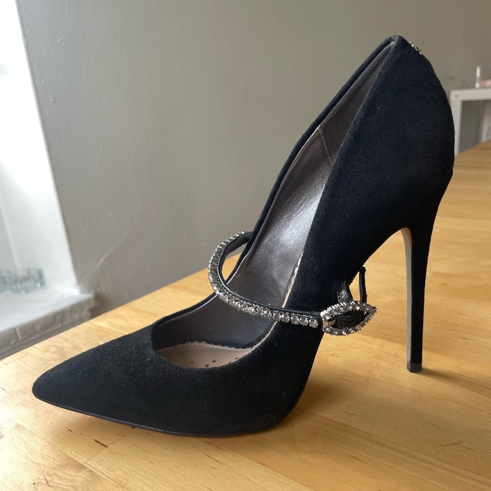 Sam Edelman Suede Pointed Toe Pumps with Crystal Strap